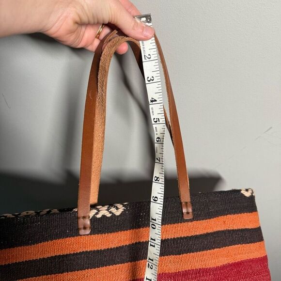 Woven Kilim rug tapestry tote bag leather straps Turkish western Aztec medium si - Picture 12 of 15
